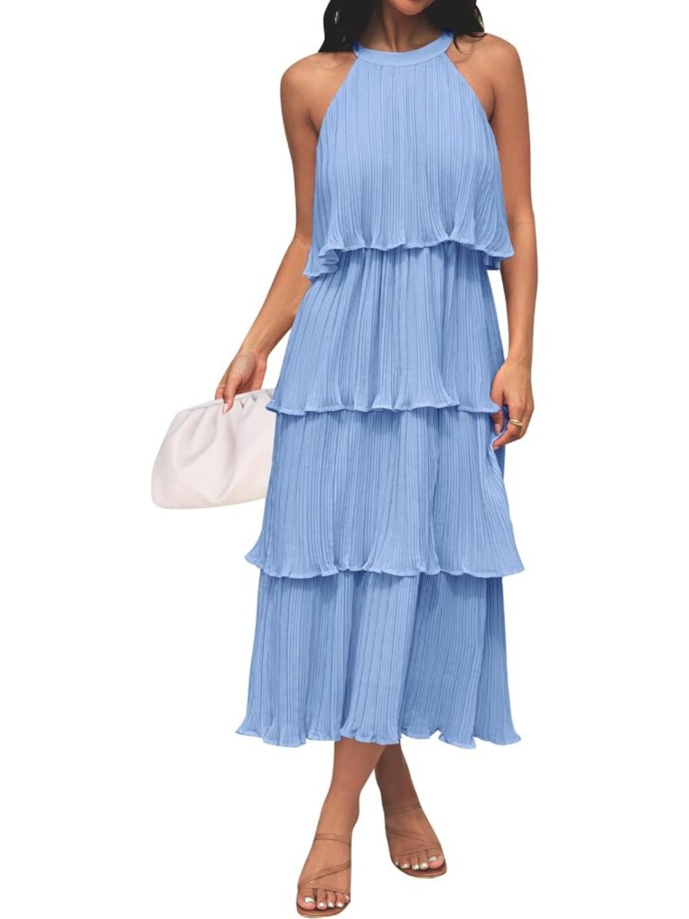 Chic Summer Halter Ruffle Midi Dress for Wedding Guests & Special Occasions